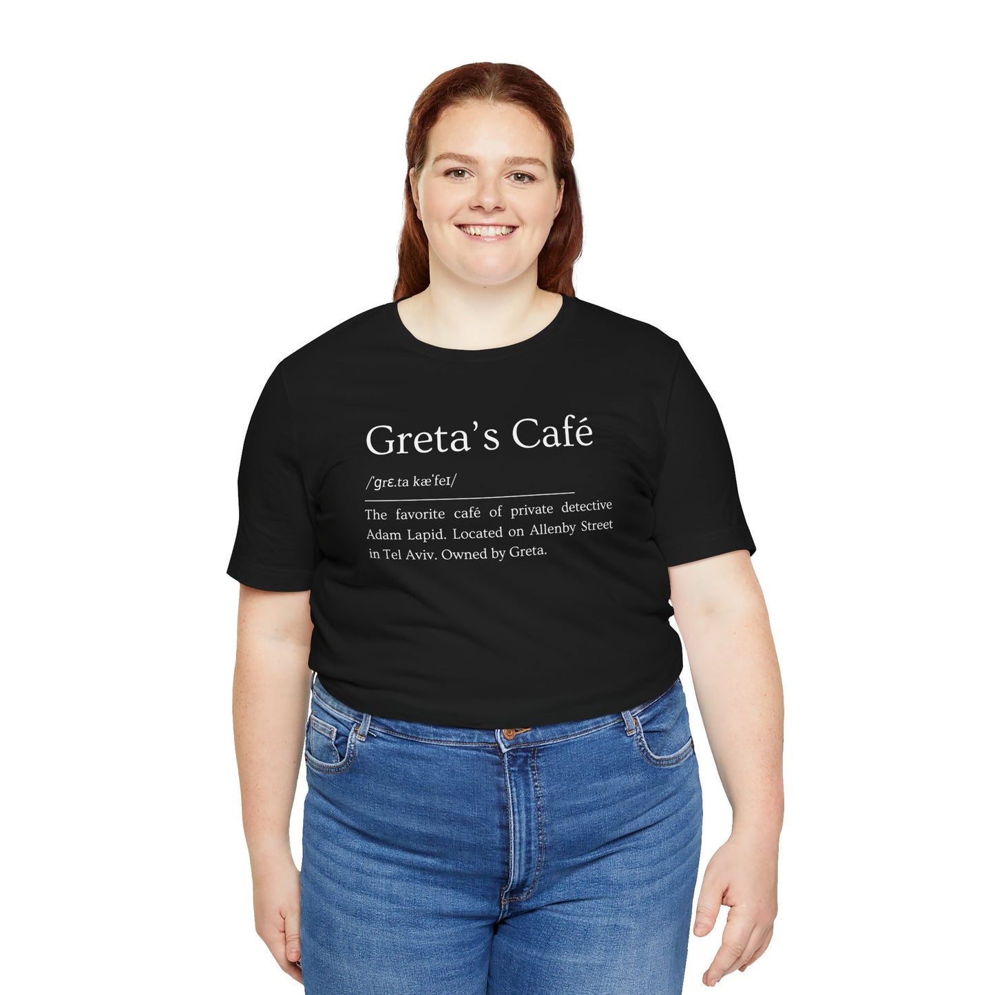 Short Sleeve Tee with a Tongue-in-Cheek Definition of Greta's Cafe