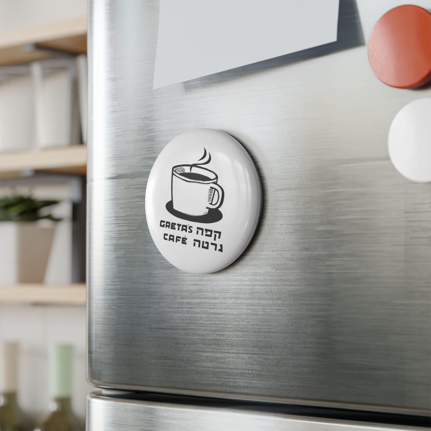 Greta's Cafe round magnet