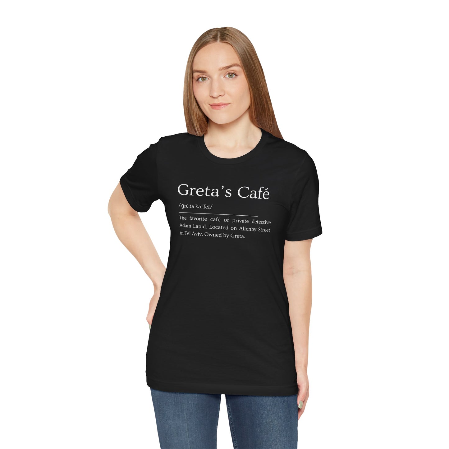 Short Sleeve Tee with a Tongue-in-Cheek Definition of Greta's Cafe