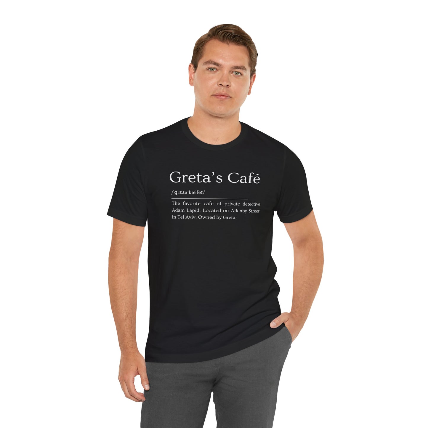 Short Sleeve Tee with a Tongue-in-Cheek Definition of Greta's Cafe